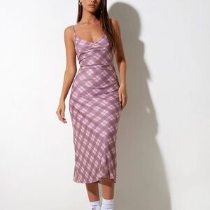 Motel Rocks Dress - Kalana Midi In Pink Blurred Check